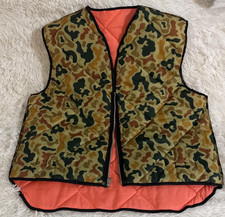 Vintage Duck Camo Reversible Hunting Vest Blaze Orange Quilted Lighhtweight L