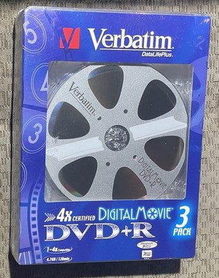 Vintage Verbatim Data Life Plus Digital Movie DVD + R 3 Pack New Sealed 4.7 GB