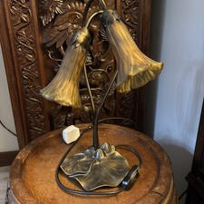 Lily Tiffany Style Table Lamp Glass Shades Art Nouveau Antique Brass Light