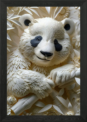 Panda Bär weiß Papier geschnitten gerahmt Wandbild Poster Leinwanddruck Bild