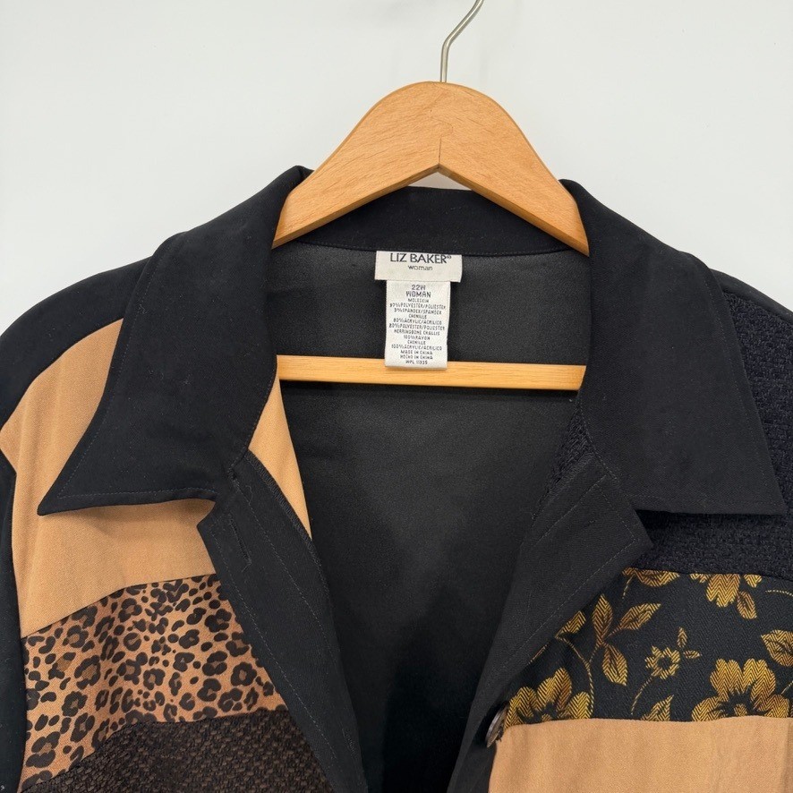 Liz Baker Patchwork Jacket Black Mixed Media Anim… - image 3