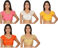 Women's V Neck Short Sleeves Blouse Indian Desigenr Ethnic Crop Top Choli Dress