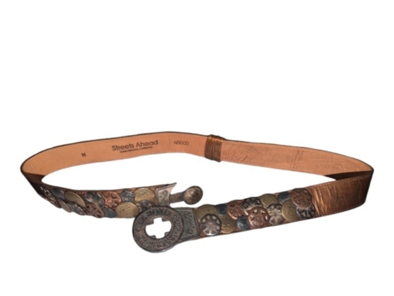Rare Vintage Streets Ahead Santa Monica Copper Coin Adjustable Leather Belt image 9