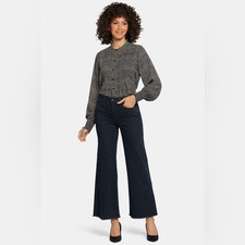 New NYDJ Teresa Wide Leg Ankle Jeans Frayed Hem Huntley Blue Women  s Size 12 NWT