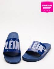 RRP €277 PHILIPP PLEIN Slide Sandals US7 UK6 EU40 Blue Logo Footbed