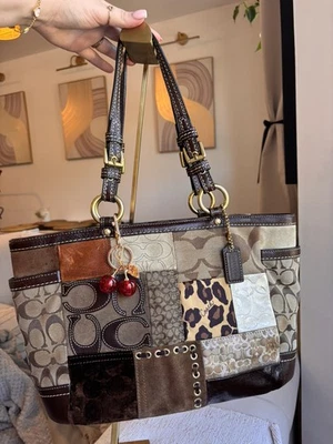 Coach Patchwork Canvas/Leather Tote Bag Brown Beige Zip, Cherry Charm BRATZ YK2 - Image 1 of 4