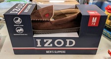 Izod Slippers Mens Size 7-8 Moccasin Brown Slip On Comfort Casual Round Toe