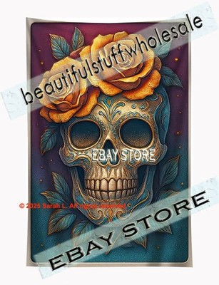 Skull Tapestry Floral Wall Art dark rustic decor 59X82 in