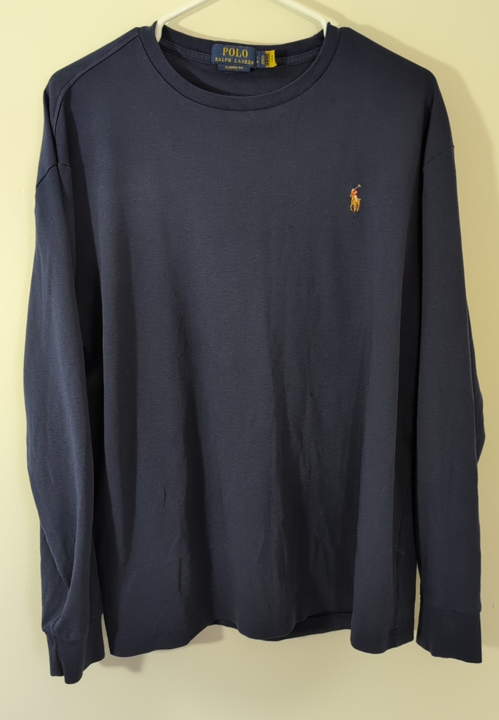 Polo Ralph Lauren blu navy girocollo maglietta taglia L manica lunga carne logo pony