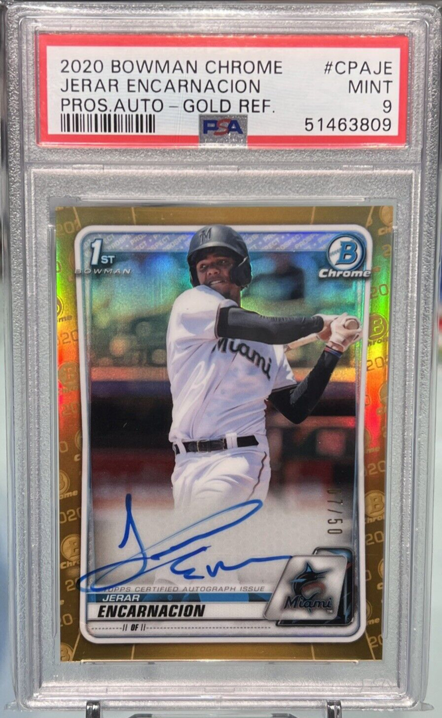 JERAR ENCARNACION 2020 Bowman Chrome GOLD RC 1st Prospect AUTO PSA 9 Mint 07/50