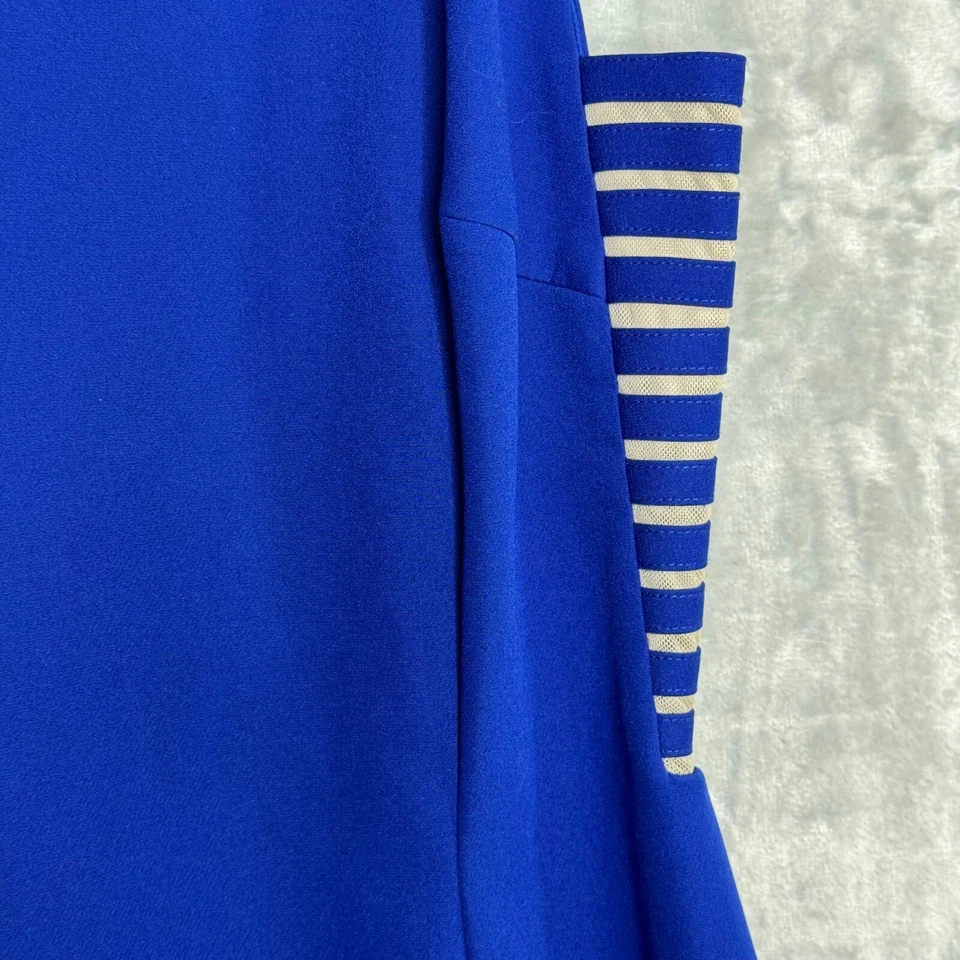 Vestido Antonio Melani para mujer 6 vaina halter azul sin mangas paneles de malla a rayas Foto 4 de 4