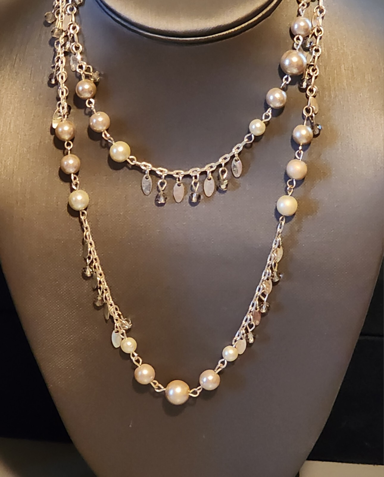CHAPS SIGNED FROSTY FAUX PEARLS DANGLY 34" LENGTH NECKLACESIGNED eBay