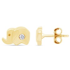 Baby Elephant Stud EarringsSimulated Round Diamond in 14K Gold Plated Silver