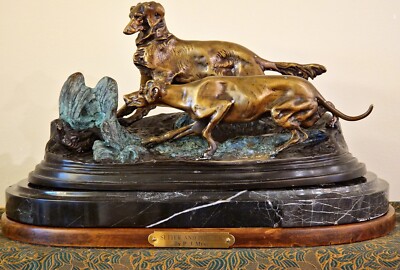 Pierre-Jules Mene ''Setter and Pointer'' Brass statue