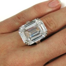 Magnificent Emerald Cut Transparent White 24.17CT CZ Three Stone Wedding Ring