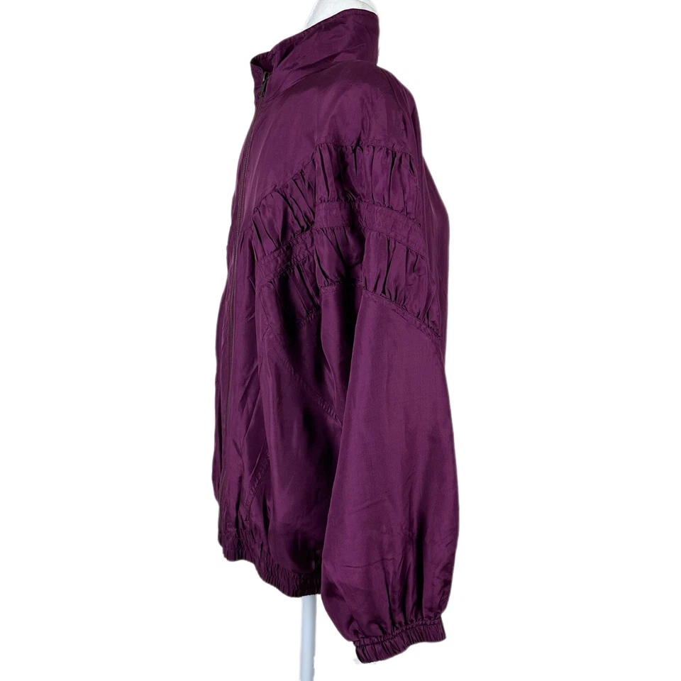 Cortavientos vintage EVR 100 % seda para mujer talla pequeña púrpura liso Foto 4 de 4