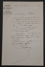 Bernard Stone Magnan, Marshal - Letter Signed Autograph a Mr Blanche 1852