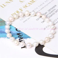 Genuine Natural 7-8mm White Freshwater Cultured Pearl Beads Stretch Bracelet