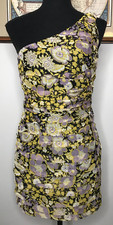 Zara One Shoulder Pleated Mini Dress Women's Small Multicolor Floral Party