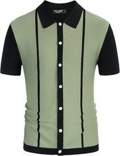 Mens Vintage Striped Knitted Polo Shirt Short...