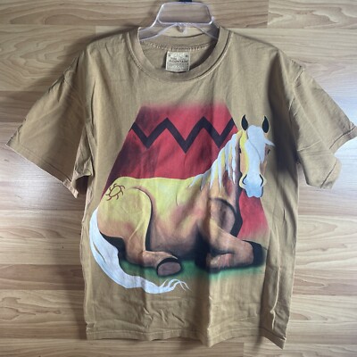 VTG The Mountain Leslie Ann Webb 2005 Brown Native American Horse Shirt Sz M