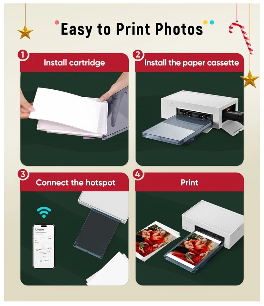 Liene 4x6 Wi-Fi Photo Printer with Full-Color Instant Thermal Dye Sublimation