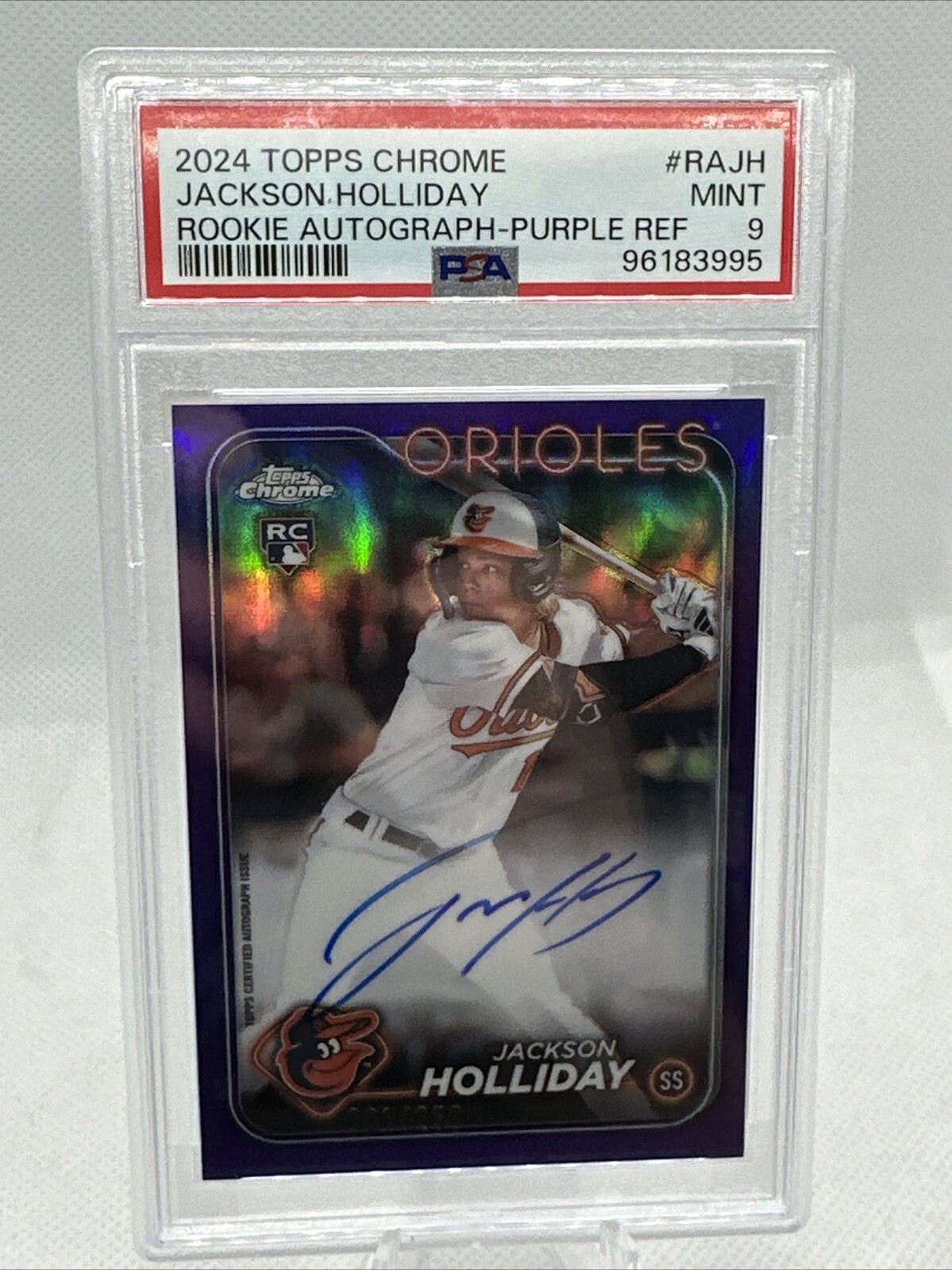 2024 Topps Chrome - #RAJH Jackson Holliday RC Rookie Auto Purple  1/250 PSA 9