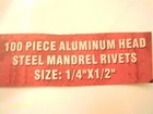 Aluminum 1/4 "x 1/2 " Pop Rivets with Steel Mandrel 100 Piece Set Ships USPS New — photo 5