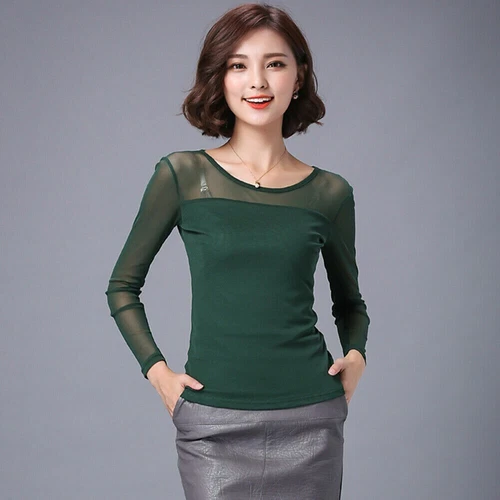 Womens Mesh Sheer Full Sleeve T-shirt See Through Top Shirt Blouse Stretch SPW - Bild 2 von 27