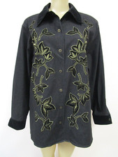 Embroidered Blazer Jacket Victor Costa Black Gold Floral Long Sleeve Lined