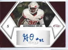 2023 SAGE Low Series Giants Gervarrious Owens Red Rookie Auto #A-GO