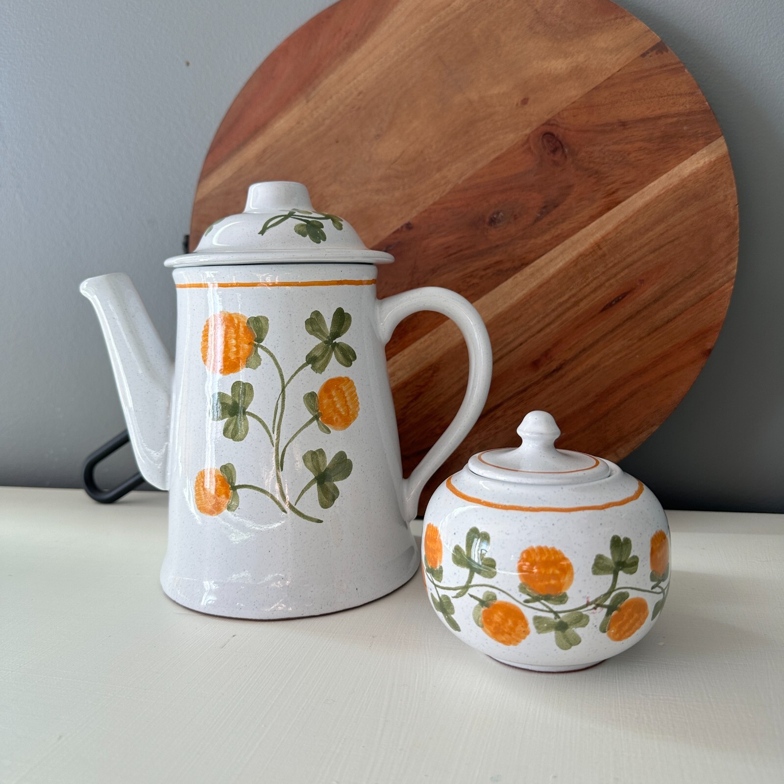 VAROSLOD MAJOLIKA HUNGARY Coffee/tea pot w sugar pot Williams Sonoma stonewear