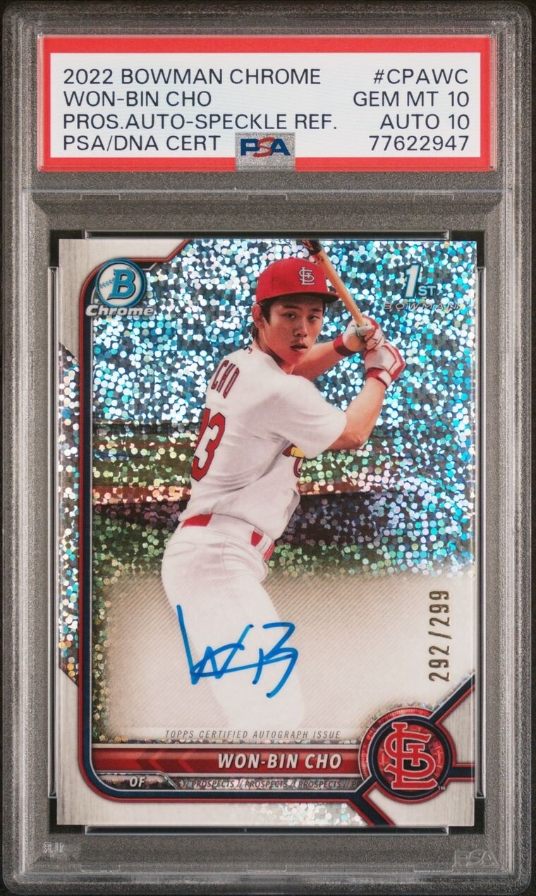 2022 1st Bowman Chrome WON-BIN CHO 1st Speckle Refractor Auto /299 PSA 10/10 Gem