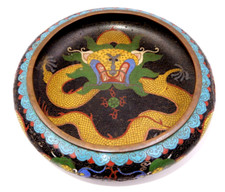 ANTIQUE SIGNED TONGZHI CHINESE CLOISONNE ENAMEL DRAGON BOWL
