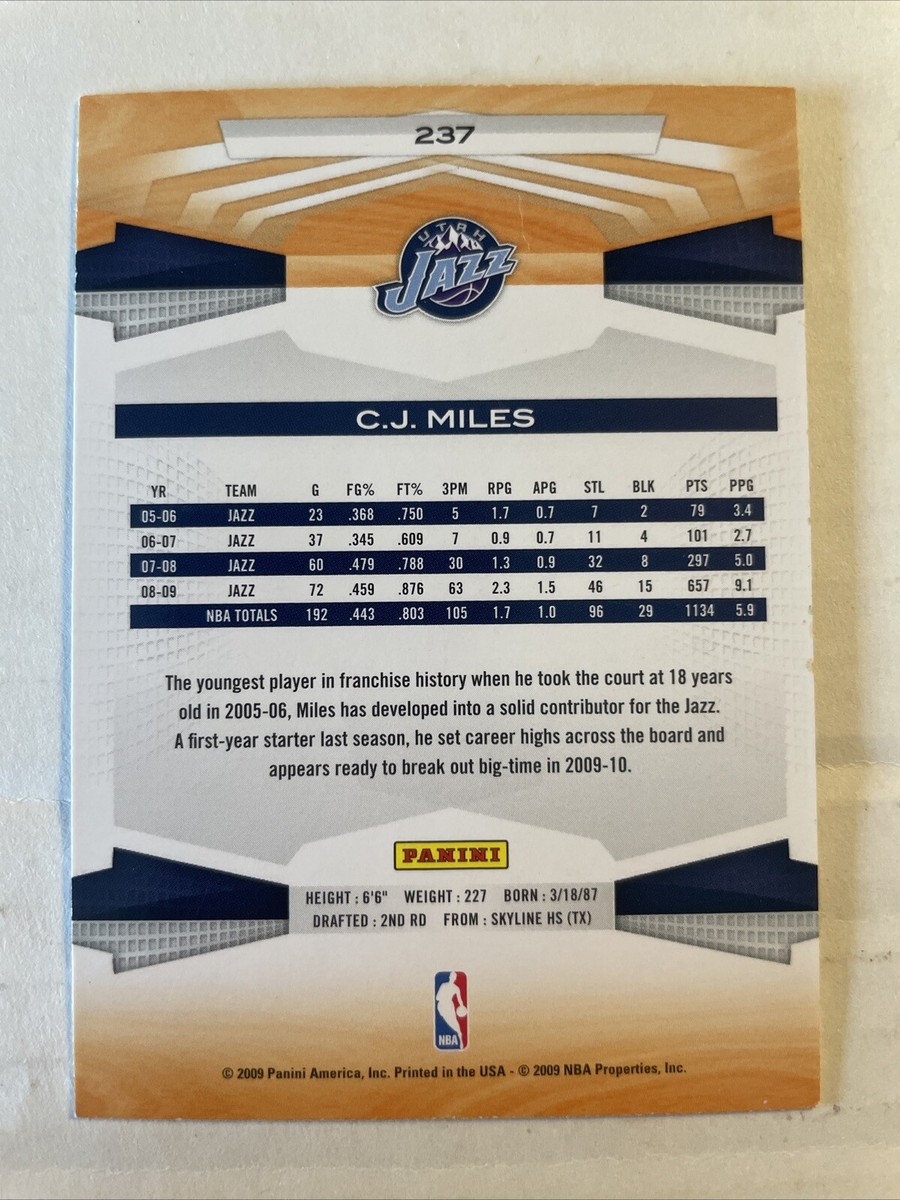 2009 Panini C.J. Miles Autographed Card Utah Jazz #237 CB1330 | eBay
