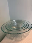Pyrex Clear Mixing Bowls Aqua Ribbed Nesting 7401-s - 7404-s