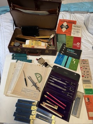 Engineers Lot Of Mechanical Pencils Drafting Tools Erasers Blueprints & More!