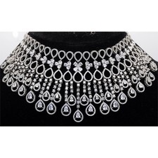 Cubic Zirconia Pear  Round Studded Wedding Wear Necklace  Earring Set