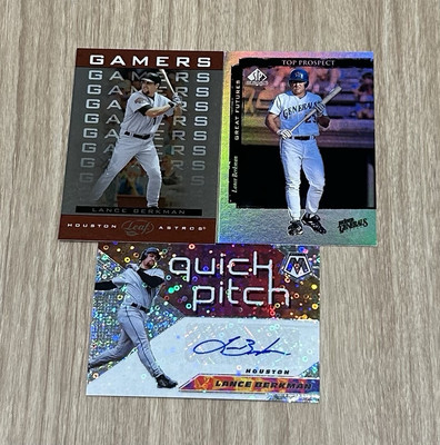 Lance Berkman Astros Mosaic Signed/ Top Prospect/ Leaf Gamers (3) Card Lot!