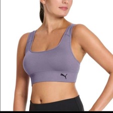 Puma Women's 2 pack Performance Square Neck Seamless Sports Bra, White/Purple, M