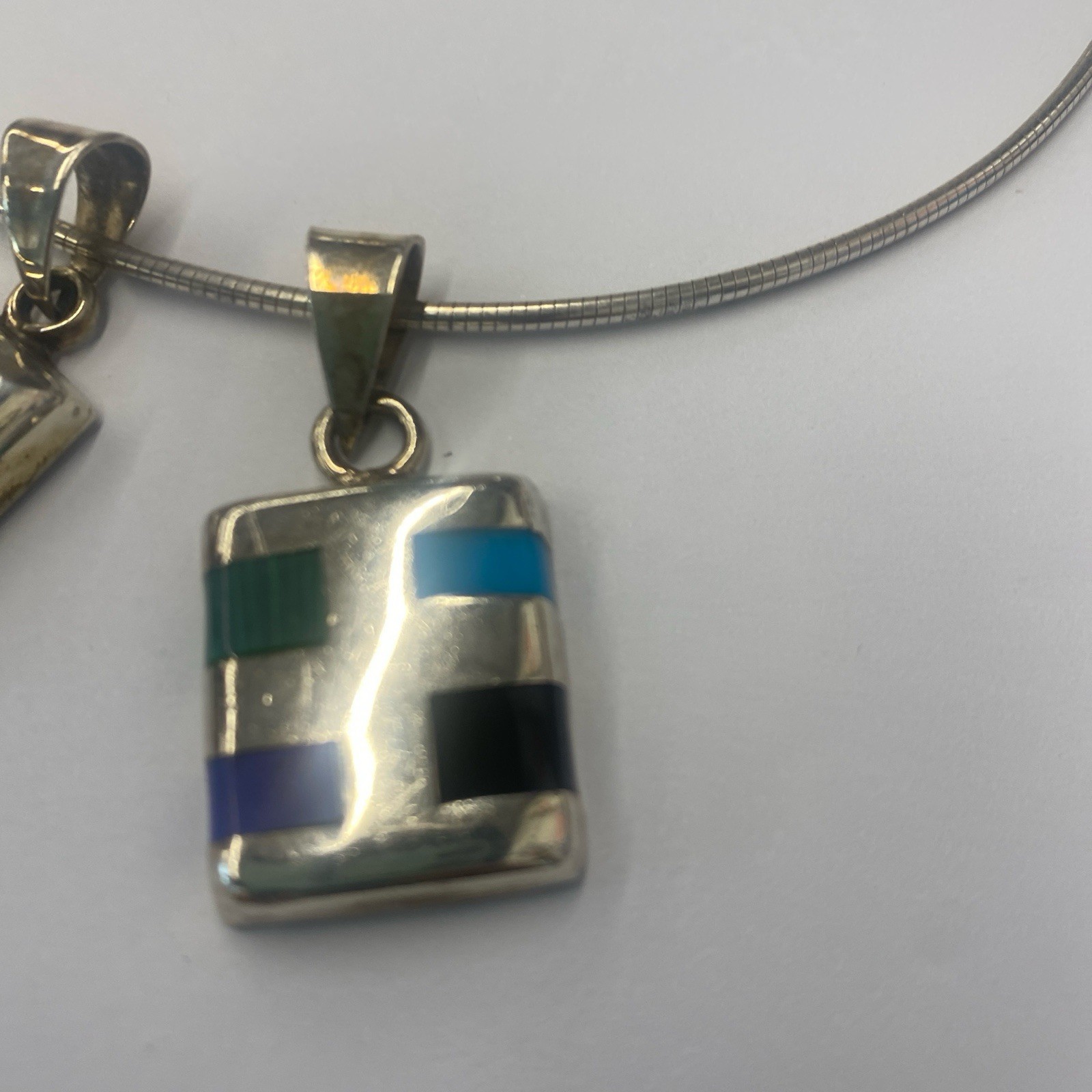 2 rectangular multi stone pendants vintage sterli… - image 8