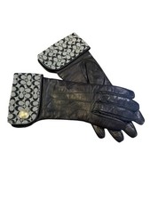 Coach Black Leather Gloves Signature Cuff Cashmere Lined Size 8