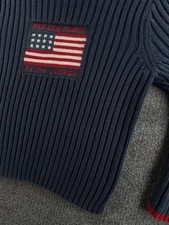 Ralph Lauren Boat Neck Ribbed USA Flag Polo Jeans Company Sweater Blue Logo XL