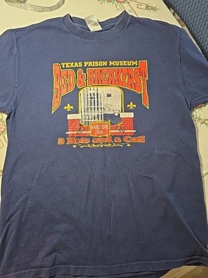 Texas Prison Museum Tee T-Shirt Navy Blue Sz Lg 3 Hots And A Cot Bed & Breakfast