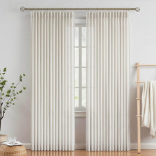 Natural Pinch Pleated Semi Sheer Curtains Textured Linen Blended Light Filtering