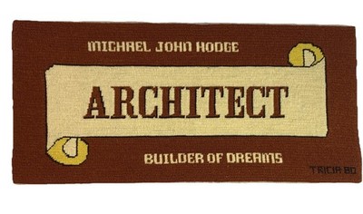 Vintage Gemini Architect Builder Of Dreams Needlepoint Canvas Sign 1976 19 x 9 
