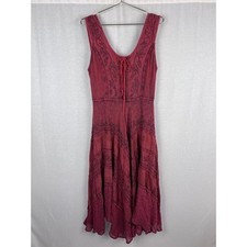 Renaissance Dress Womens L/XL Boho Maxi Embroidered Fairy Red Ren Faire Fall