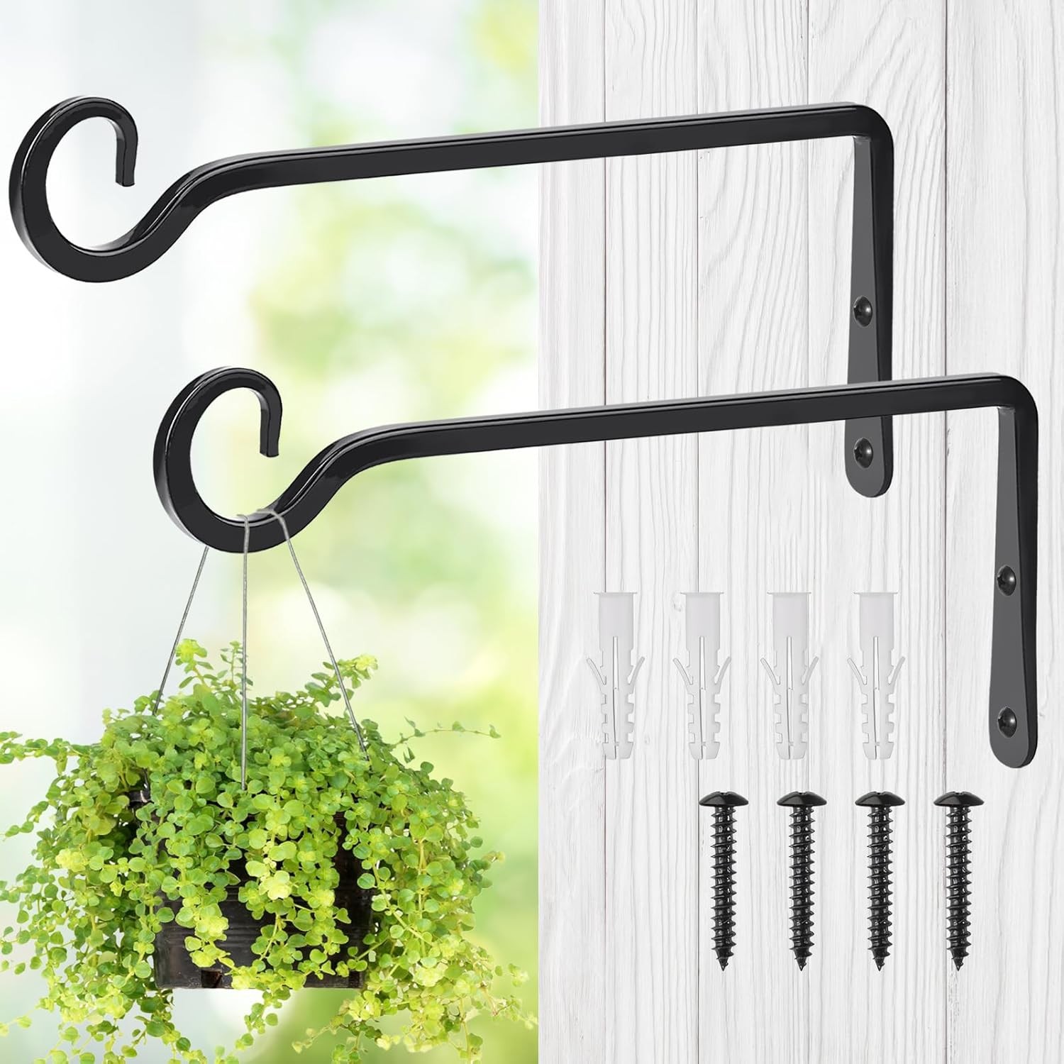 10 Inch Metal Wall Hooks for Plants and Bird Feeders, 2 Pack