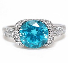 3CT Aquamarine  White Topaz 925 Sterling Silver Ring Jewelry Sz 7