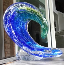 Signed 2009 Studio Art Glass Ocean Wave Sculpture 12.4lbs 9" Tsunami